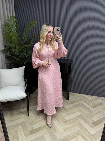 Hera Kemerli Özel Tasarım Elbise Pembe