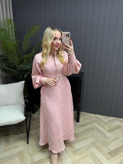 Hera Kemerli Özel Tasarım Elbise Pembe