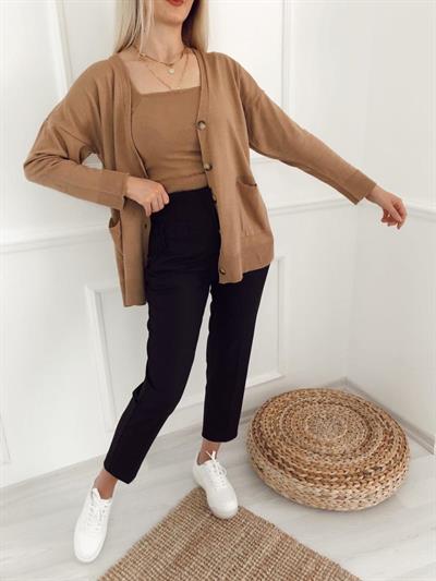 Hırka-Crop Takım Camel