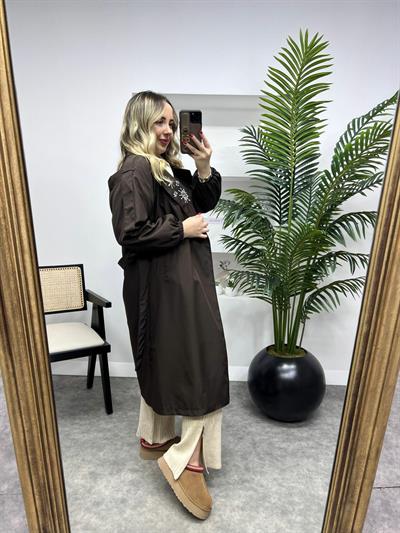 Holly Taş Detaylı Tasarım Trenç Acı Kahve