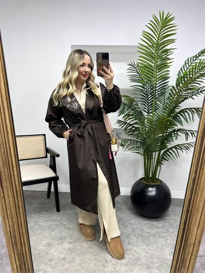 Holly Taş Detaylı Tasarım Trenç Acı Kahve