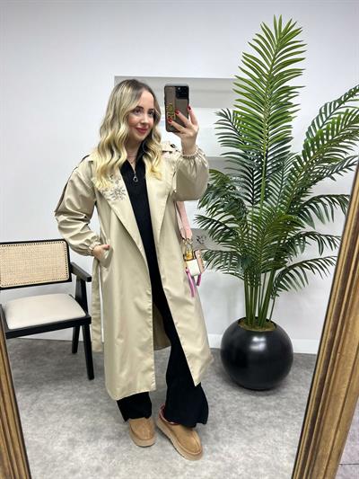 Holly Taş Detaylı Tasarım Trenç Bej