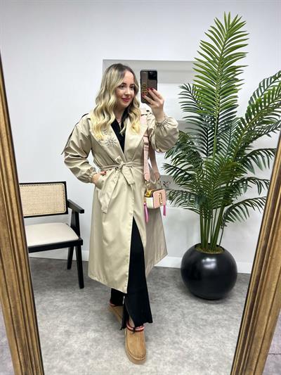 Holly Taş Detaylı Tasarım Trenç Bej