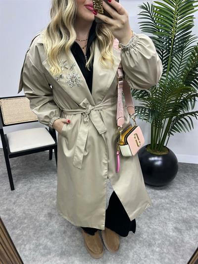 Holly Taş Detaylı Tasarım Trenç Bej
