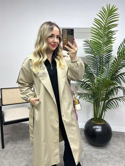 Holly Taş Detaylı Tasarım Trenç Bej