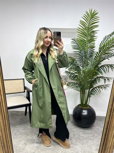 Holly Taş Detaylı Tasarım Trenç Haki