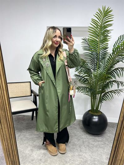 Holly Taş Detaylı Tasarım Trenç Haki