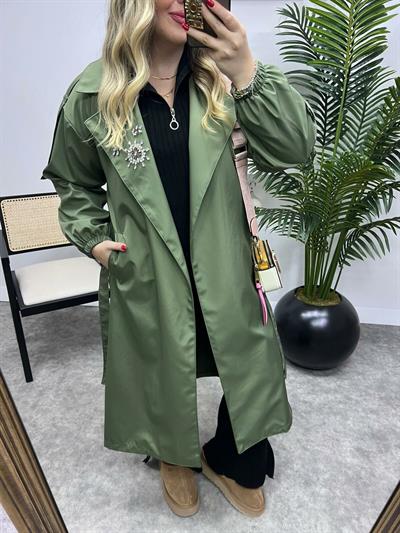 Holly Taş Detaylı Tasarım Trenç Haki