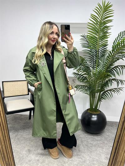 Holly Taş Detaylı Tasarım Trenç Haki