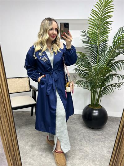 Holly Taş Detaylı Tasarım Trenç Lacivert