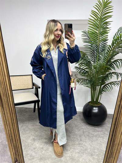 Holly Taş Detaylı Tasarım Trenç Lacivert