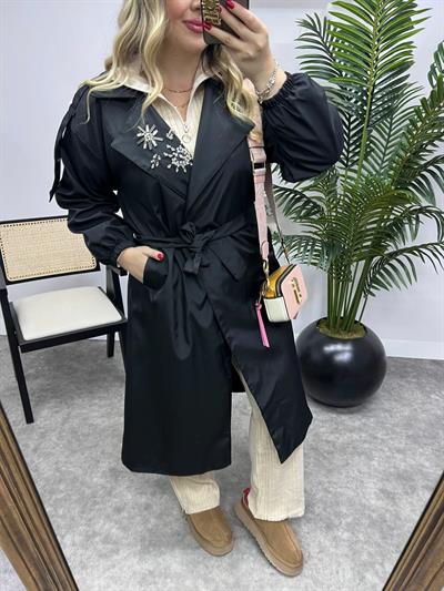 Holly Taş Detaylı Tasarım Trenç Siyah