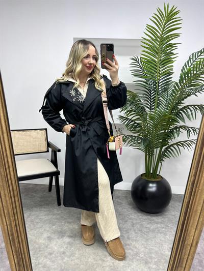 Holly Taş Detaylı Tasarım Trenç Siyah