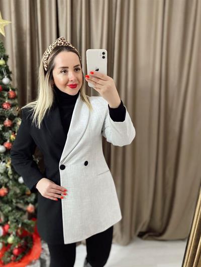 İki Renk Bloklu Blazer Ceket