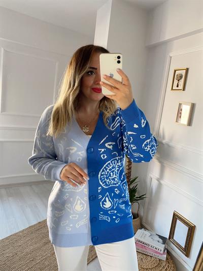 İki Renkli Hirka Mavi