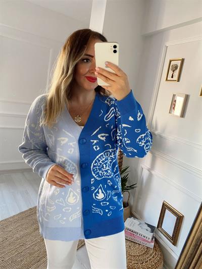 İki Renkli Hirka Mavi