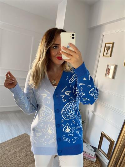 İki Renkli Hirka Mavi