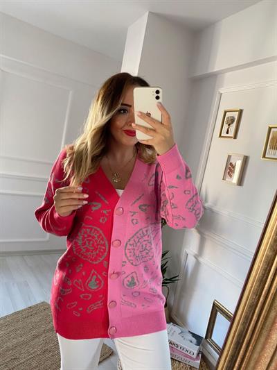 İki Renkli Hirka Pembe