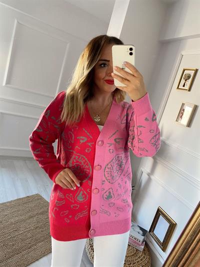 İki Renkli Hirka Pembe