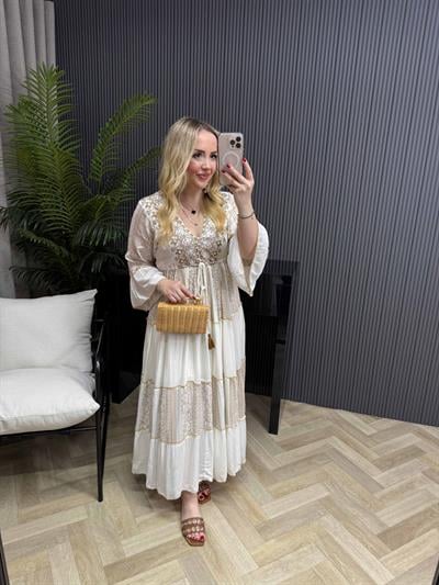 İsabella Kolları Yarım Kol Fırfır İthal Elbise