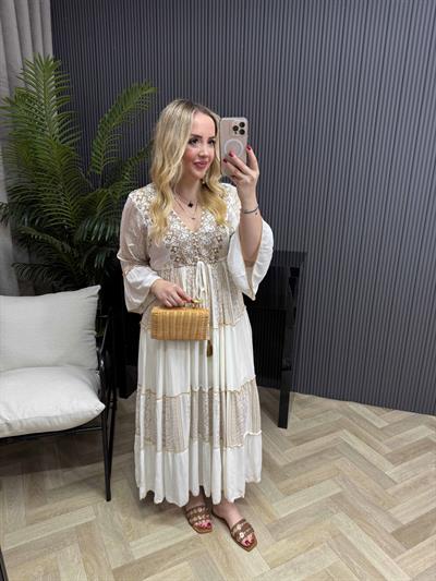 İsabella Kolları Yarım Kol Fırfır İthal Elbise