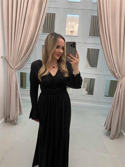 İspanyol Kol Vatkalı Dina Tasarım Elbise Siyah