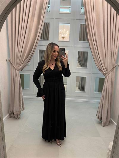 İspanyol Kol Vatkalı Dina Tasarım Elbise Siyah