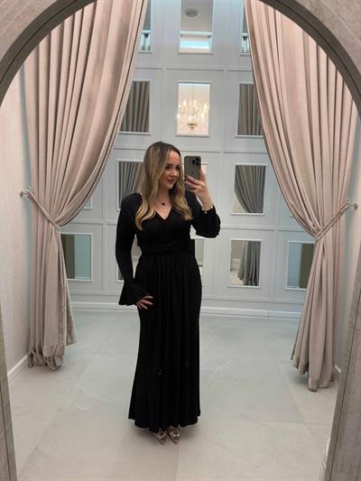 İspanyol Kol Vatkalı Dina Tasarım Elbise Siyah