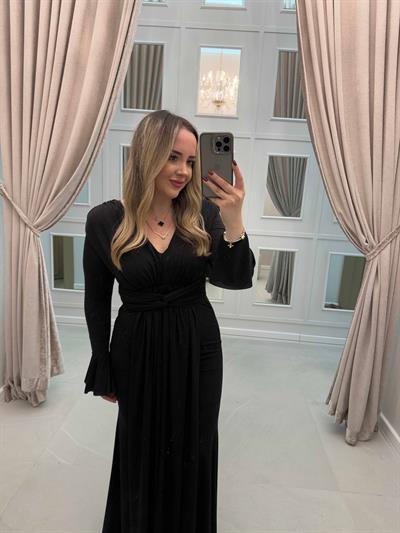 İspanyol Kol Vatkalı Dina Tasarım Elbise Siyah