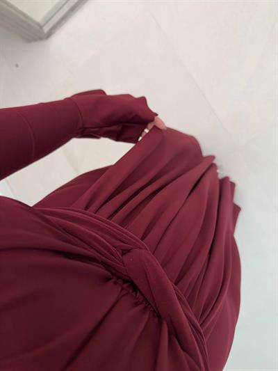 İspanyol Kol Vatkalı Dina Tasarım Elbise Bordo