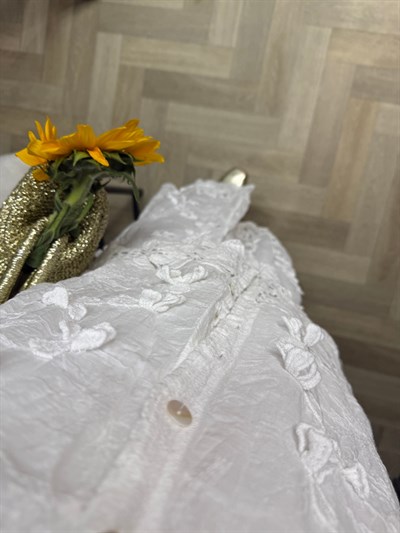 İthal Tasarım Gömlek Eteklı Takım Beyaz
