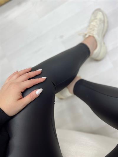 İthal Yüksel Bel Mat Deri Tayt