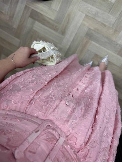 Jasmine Balon Kol Kuşaklı Tasarım Elbise Pembe