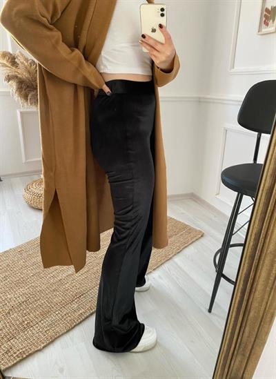 Kadife Yüksel Bel Siyah Pantolon