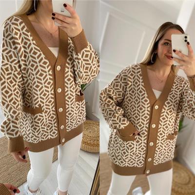 Kahverengi Detaylı Cepli Hirka