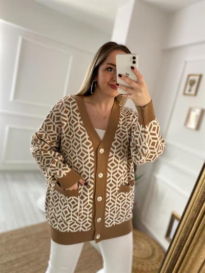 Kahverengi Detaylı Cepli Hirka