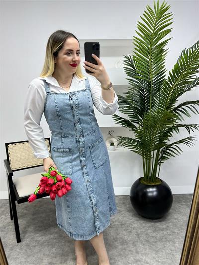 Kalın Askılı Tasarım Kot Elbise