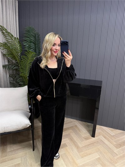 Kapüşonlu Premium 3 Lü Eşofman Takım Siyah