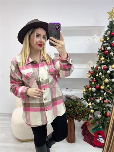 Kaşe Oduncu Gömlek Ceket Pembe