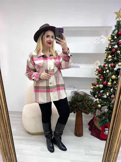 Kaşe Oduncu Gömlek Ceket Pembe