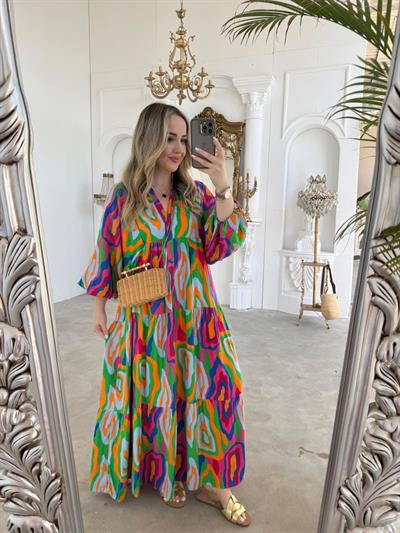 Katleya Model Çok Renkli Pamuk Viskon Elbise
