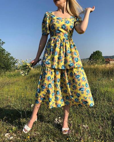 Katlı Tasarım Elbise Sari