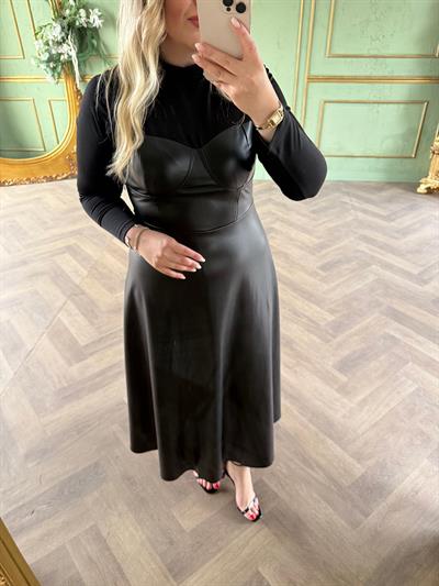 Katya Kalp Yaka Deri Elbise