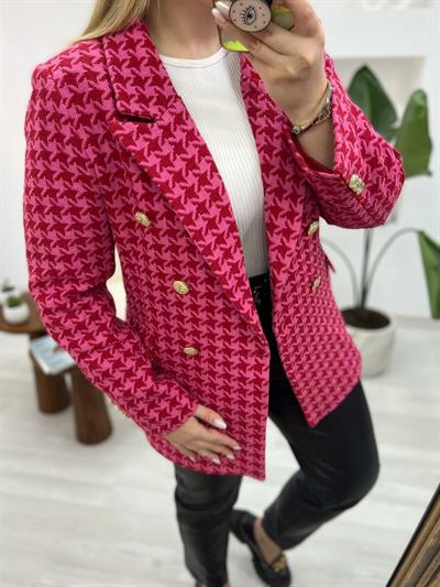 Kaz Ayağı Desen Pembe Ceket