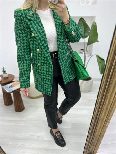 Kaz Ayağı Desen Tüvit Yeşil Ceket