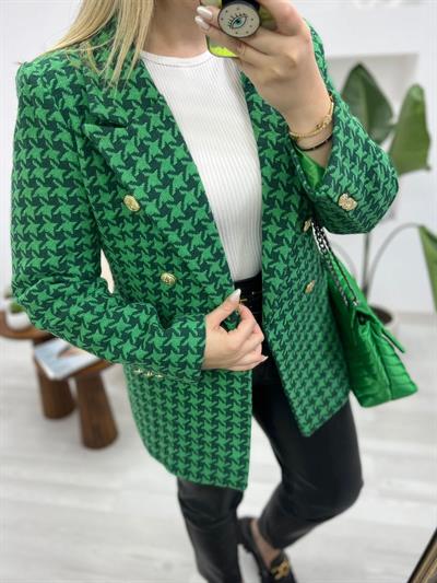 Kaz Ayağı Desen Tüvit Yeşil Ceket