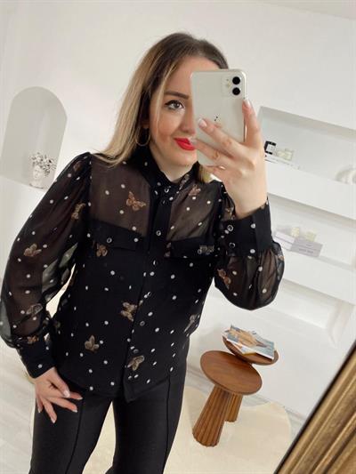 Kelebek Detaylı Tally Marka Şifon Gömlek