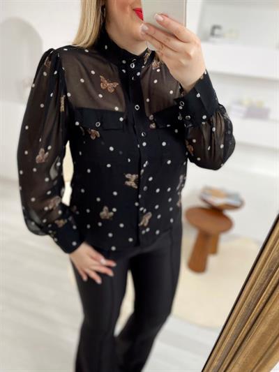 Kelebek Detaylı Tally Marka Şifon Gömlek