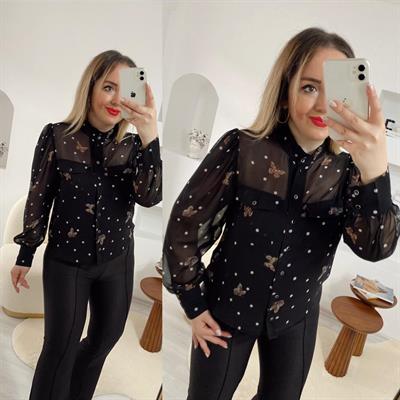 Kelebek Detaylı Tally Marka Şifon Gömlek