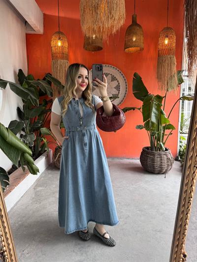 Kemerli Fermuarlı Tasarım Denim Jile Açık Mavi